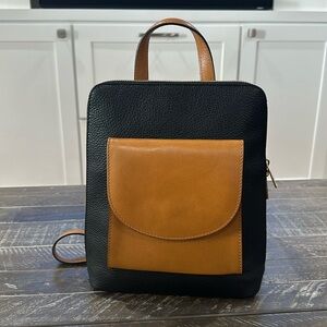 NWT - Divina Firenze Black Tan Pebbled Italian Leather Convertible Backpack Bag